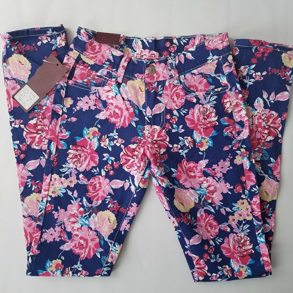 pink floral spring/summer midrise skinny pants s 0
